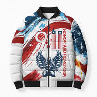 Patriot Day 911 Memorial Bomber Puffer Jacket American Flag and Angel Soldier Honor and Remember - Wonder Print Shop