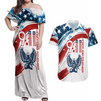 Patriot Day 911 Memorial Couples Matching Off Shoulder Maxi Dress and Hawaiian Shirt American Flag and Angel Soldier Honor and Remember - Wonder Print Shop