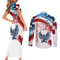 Patriot Day 911 Memorial Couples Matching Short Sleeve Bodycon Dress and Long Sleeve Button Shirt American Flag and Angel Soldier Honor and Remember - Wonder Print Shop