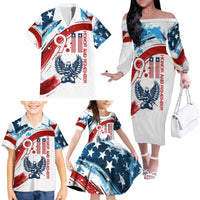 Patriot Day 911 Memorial Family Matching Off The Shoulder Long Sleeve Dress and Hawaiian Shirt American Flag and Angel Soldier Honor and Remember - Wonder Print Shop