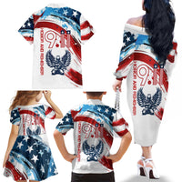 Patriot Day 911 Memorial Family Matching Off The Shoulder Long Sleeve Dress and Hawaiian Shirt American Flag and Angel Soldier Honor and Remember - Wonder Print Shop