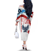 Patriot Day 911 Memorial Family Matching Off The Shoulder Long Sleeve Dress and Hawaiian Shirt American Flag and Angel Soldier Honor and Remember - Wonder Print Shop