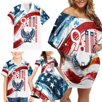 Patriot Day 911 Memorial Family Matching Off Shoulder Short Dress and Hawaiian Shirt American Flag and Angel Soldier Honor and Remember - Wonder Print Shop