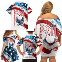 Patriot Day 911 Memorial Family Matching Off Shoulder Short Dress and Hawaiian Shirt American Flag and Angel Soldier Honor and Remember - Wonder Print Shop