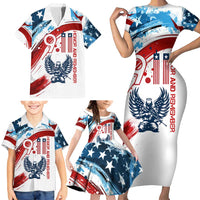 Patriot Day 911 Memorial Family Matching Short Sleeve Bodycon Dress and Hawaiian Shirt American Flag and Angel Soldier Honor and Remember - Wonder Print Shop