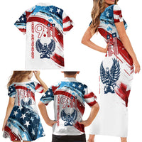 Patriot Day 911 Memorial Family Matching Short Sleeve Bodycon Dress and Hawaiian Shirt American Flag and Angel Soldier Honor and Remember - Wonder Print Shop
