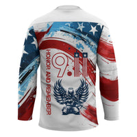 Patriot Day 911 Memorial Hockey Jersey American Flag and Angel Soldier Honor and Remember - Wonder Print Shop