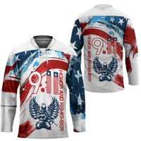 Patriot Day 911 Memorial Hockey Jersey American Flag and Angel Soldier Honor and Remember - Wonder Print Shop