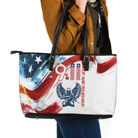Patriot Day 911 Memorial Leather Tote Bag American Flag and Angel Soldier Honor and Remember - Wonder Print Shop