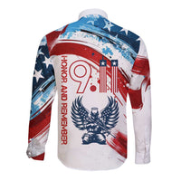 Patriot Day 911 Memorial Long Sleeve Button Shirt American Flag and Angel Soldier Honor and Remember - Wonder Print Shop