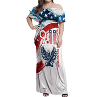 Patriot Day 911 Memorial Off Shoulder Maxi Dress American Flag and Angel Soldier Honor and Remember - Wonder Print Shop