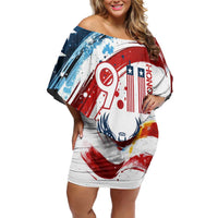 Patriot Day 911 Memorial Off Shoulder Short Dress American Flag and Angel Soldier Honor and Remember - Wonder Print Shop