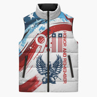 Patriot Day 911 Memorial Sleeveless Puffer Jacket American Flag and Angel Soldier Honor and Remember - Wonder Print Shop