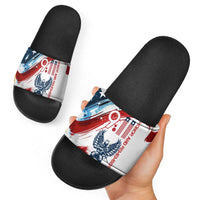 Patriot Day 911 Memorial Slide Sandals American Flag and Angel Soldier Honor and Remember - Wonder Print Shop