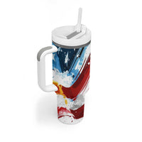Patriot Day 911 Memorial Tumbler With Handle American Flag and Angel Soldier Honor and Remember - Wonder Print Shop