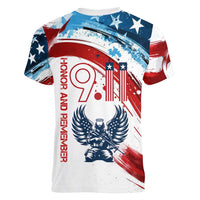 Patriot Day 911 Memorial Women V-Neck T-Shirt American Flag and Angel Soldier Honor and Remember - Wonder Print Shop