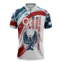 Patriot Day 911 Memorial Zipper Polo Shirt American Flag and Angel Soldier Honor and Remember - Wonder Print Shop