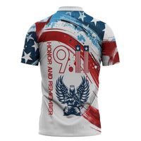 Patriot Day 911 Memorial Zipper Polo Shirt American Flag and Angel Soldier Honor and Remember - Wonder Print Shop