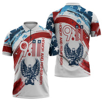 Patriot Day 911 Memorial Zipper Polo Shirt American Flag and Angel Soldier Honor and Remember - Wonder Print Shop