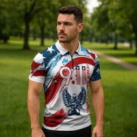 Patriot Day 911 Memorial Zipper Polo Shirt American Flag and Angel Soldier Honor and Remember - Wonder Print Shop