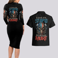 I Can Fix Stupid But It's Gonna Hurt Couples Matching Long Sleeve Bodycon Dress and Hawaiian Shirt - Wonder Print Shop