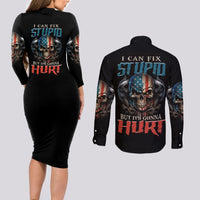 I Can Fix Stupid But It's Gonna Hurt Couples Matching Long Sleeve Bodycon Dress and Long Sleeve Button Shirt - Wonder Print Shop