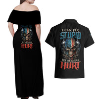 I Can Fix Stupid But It's Gonna Hurt Couples Matching Off Shoulder Maxi Dress and Hawaiian Shirt - Wonder Print Shop