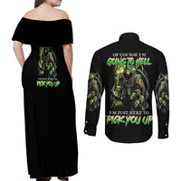 Of Course I'm Going To Hell Skull Couples Matching Off Shoulder Maxi Dress and Long Sleeve Button Shirt - Wonder Print Shop