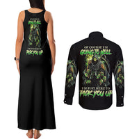 Of Course I'm Going To Hell Skull Couples Matching Tank Maxi Dress and Long Sleeve Button Shirt - Wonder Print Shop