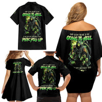 Of Course I'm Going To Hell Skull Family Matching Off Shoulder Short Dress and Hawaiian Shirt - Wonder Print Shop