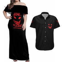 I'm Never Alone My Demon Are With Me Couples Matching Off Shoulder Maxi Dress and Hawaiian Shirt - Wonder Print Shop