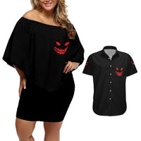 I'm Never Alone My Demon Are With Me Couples Matching Off Shoulder Short Dress and Hawaiian Shirt - Wonder Print Shop