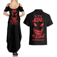 I'm Never Alone My Demon Are With Me Couples Matching Summer Maxi Dress and Hawaiian Shirt - Wonder Print Shop