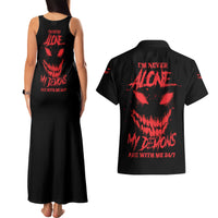 I'm Never Alone My Demon Are With Me Couples Matching Tank Maxi Dress and Hawaiian Shirt - Wonder Print Shop