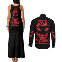 I'm Never Alone My Demon Are With Me Couples Matching Tank Maxi Dress and Long Sleeve Button Shirt - Wonder Print Shop