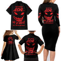 I'm Never Alone My Demon Are With Me Family Matching Long Sleeve Bodycon Dress and Hawaiian Shirt - Wonder Print Shop