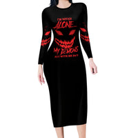 I'm Never Alone My Demon Are With Me Family Matching Long Sleeve Bodycon Dress and Hawaiian Shirt - Wonder Print Shop