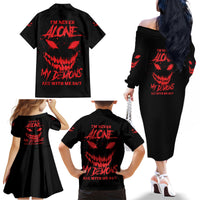 I'm Never Alone My Demon Are With Me Family Matching Off Shoulder Long Sleeve Dress and Hawaiian Shirt - Wonder Print Shop