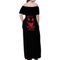 I'm Never Alone My Demon Are With Me Family Matching Off Shoulder Maxi Dress and Hawaiian Shirt - Wonder Print Shop