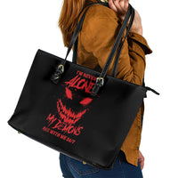 I'm Never Alone My Demon Are With Me Leather Tote Bag - Wonder Print Shop
