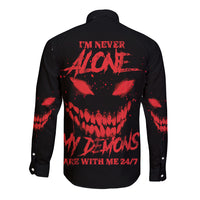 I'm Never Alone My Demon Are With Me Long Sleeve Button Shirt - Wonder Print Shop