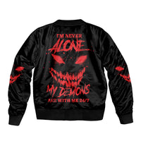 I'm Never Alone My Demon Are With Me Sleeve Zip Bomber Jacket - Wonder Print Shop