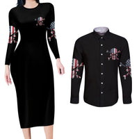 This Is America Patriotic Skull Couples Matching Long Sleeve Bodycon Dress and Long Sleeve Button Shirt - Wonder Print Shop