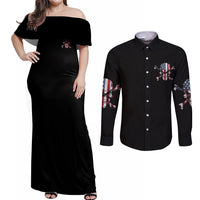 This Is America Patriotic Skull Couples Matching Off Shoulder Maxi Dress and Long Sleeve Button Shirt - Wonder Print Shop