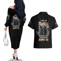 I Can't Go To Hell Reaper Bat Couples Matching Off The Shoulder Long Sleeve Dress and Hawaiian Shirt - Wonder Print Shop