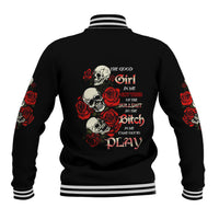 The Good Girl In Me 3 Skulls Rose Vintage Baseball Jacket - Wonder Print Shop