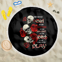 The Good Girl In Me 3 Skulls Rose Vintage Beach Blanket - Wonder Print Shop