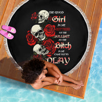 The Good Girl In Me 3 Skulls Rose Vintage Beach Blanket - Wonder Print Shop