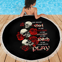The Good Girl In Me 3 Skulls Rose Vintage Beach Blanket - Wonder Print Shop