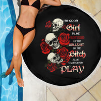 The Good Girl In Me 3 Skulls Rose Vintage Beach Blanket - Wonder Print Shop